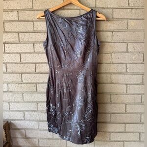 90s Vintage Embroidered Gray Sleeveless Mini Dress | Goth Grunge